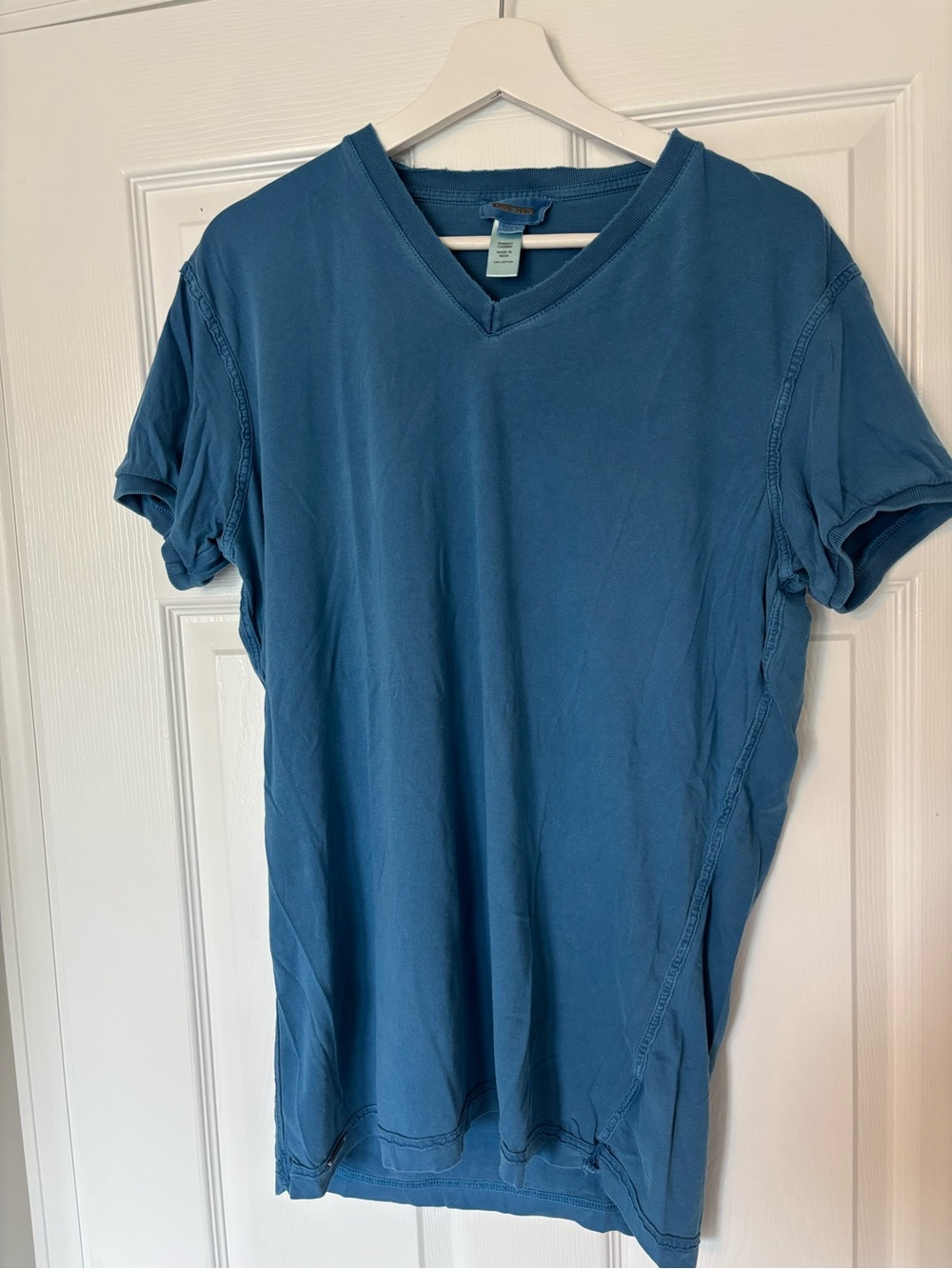 Diesel Men's Short Sleeve V-Neck Tee in Teal Blue